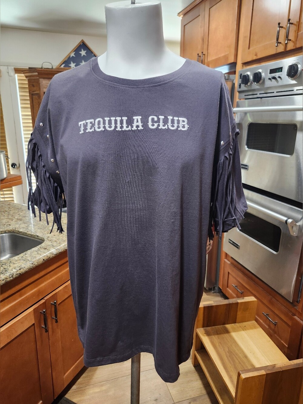 Vibe'N Tequila Club Custom Fringed Women's Shirt In Charcoal Grey - Size 2X